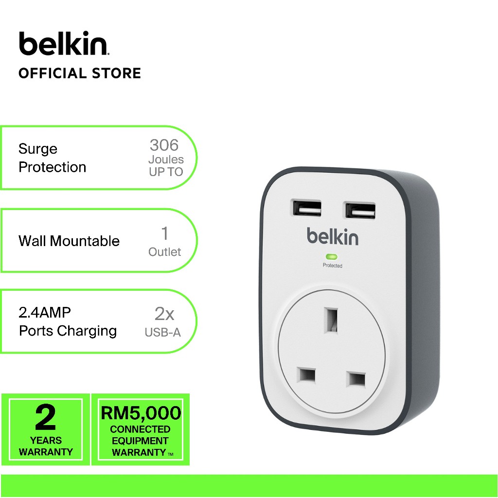 Belkin BSV103sa SurgeCube 1 With 2 X 2.4A Shared USB Charging - [SINGLE ...