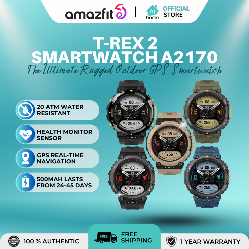 AMAZFIT T-Rex 2 A2170 Rugged GPS Smartwatch 24-Day Battery Sports Dual ...