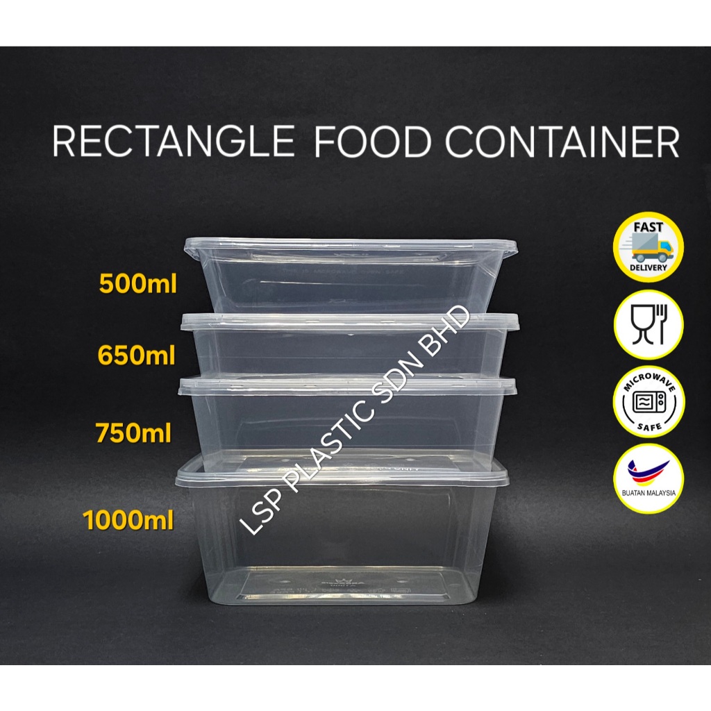 Disposable Rectangular Plastic Food Container / Bekas Nasi (50Sets ...