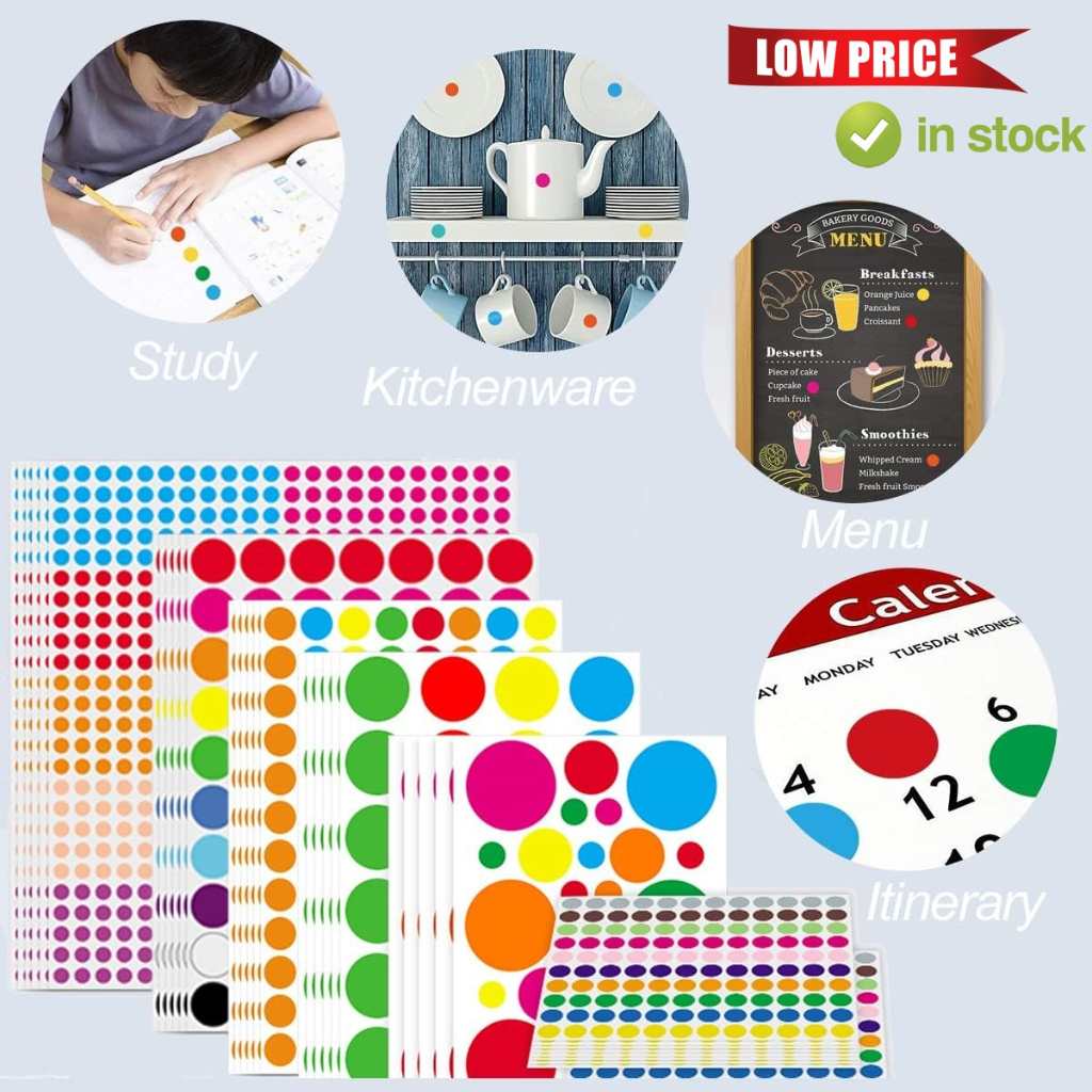 Round Circle Bulat Dot Self Adhesive Color Label Remark Code Gift ...