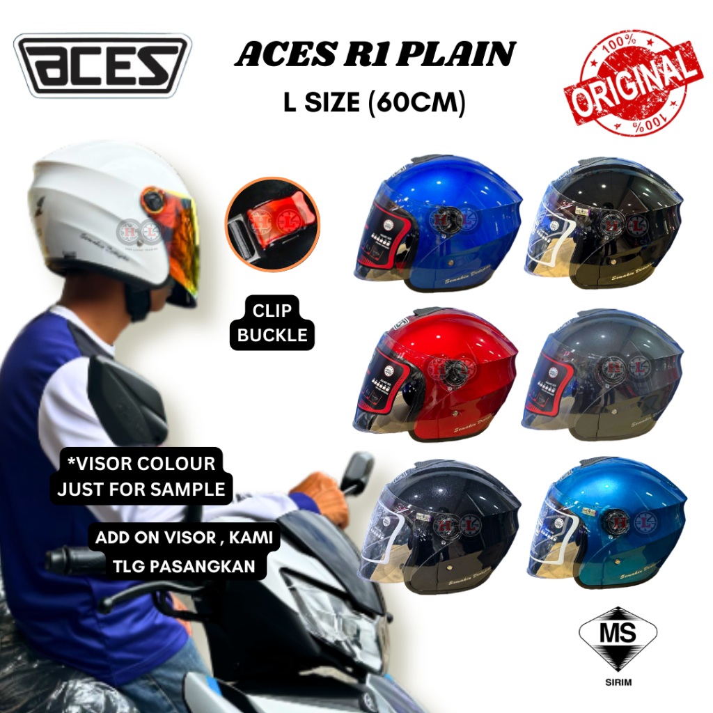 ACES R1 HELMET PLAIN COLOR (Helmet Open Face Aces R1 Siap Visor Clear ...