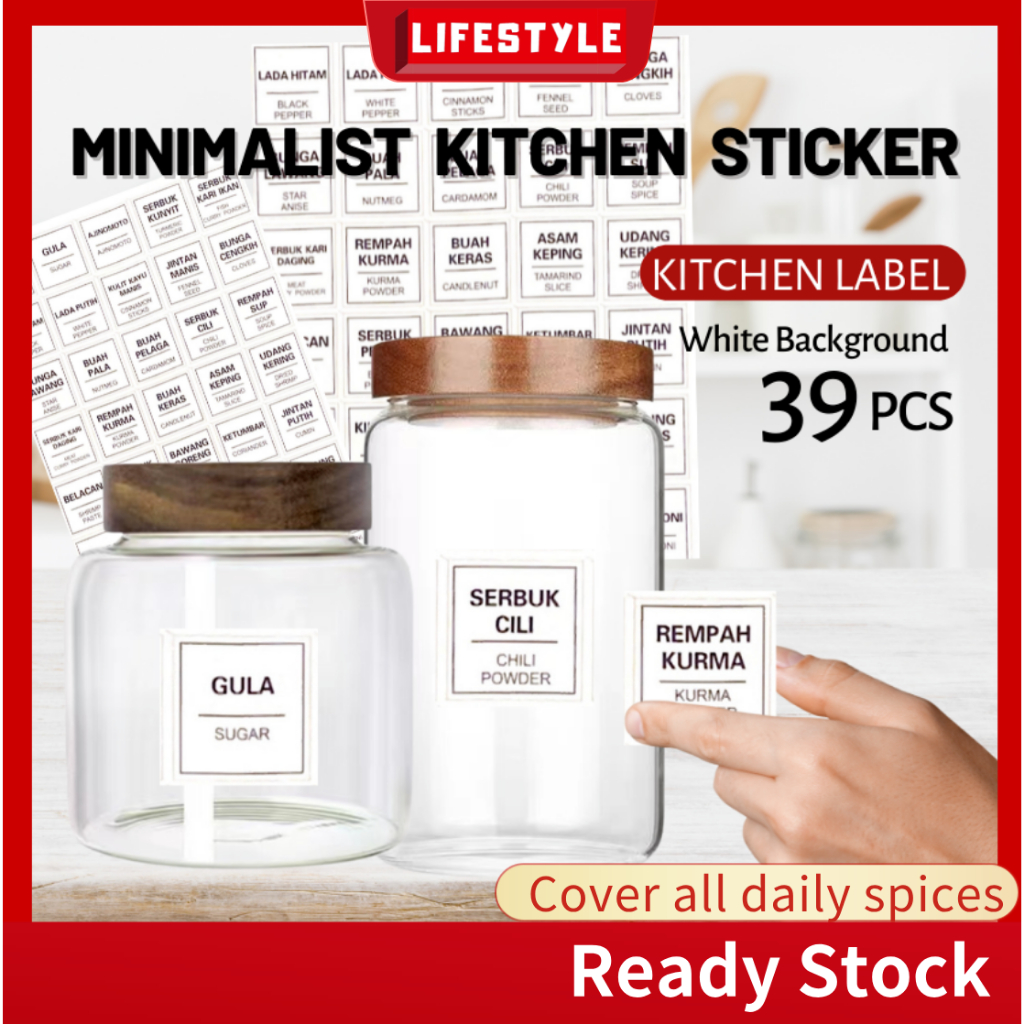 LIFESTYLE 🔥PANAS🔥 39pcs Pelekat Minimalis Kalis Air Label Dapur Kitchen ...