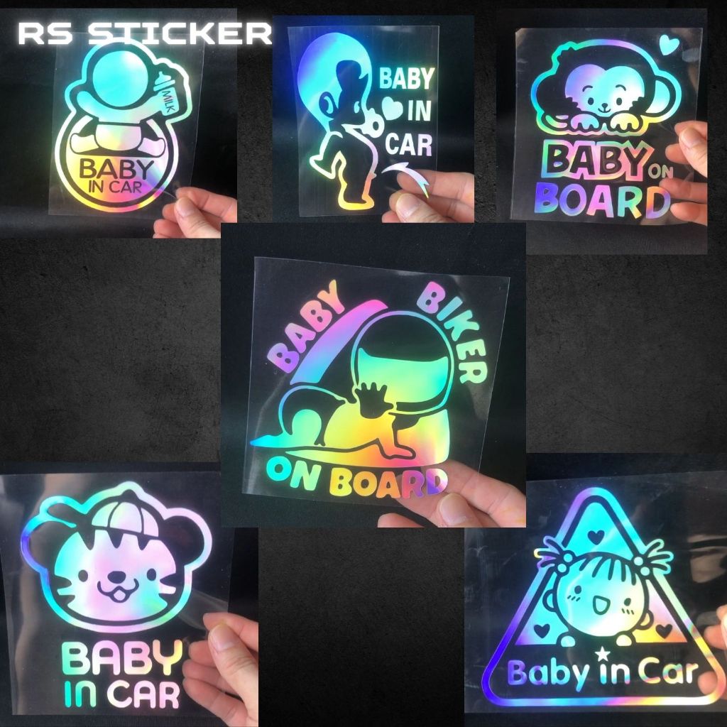 Rainbow Laser Baby in Car Baby on Board Warning Sign Car Sticker ...
