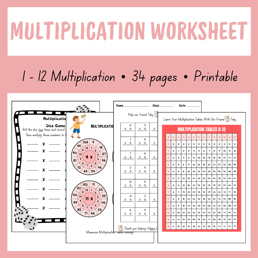 Printable PDF Multiplication 1 - 12 Worksheet Kids Education ...