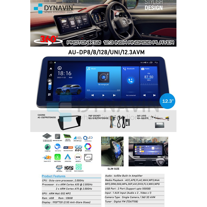 DYNAVIN PROTON X50 12.3” OEM ANDROID PLAYER 8GB RAM+128GB ROM PLUG AND ...