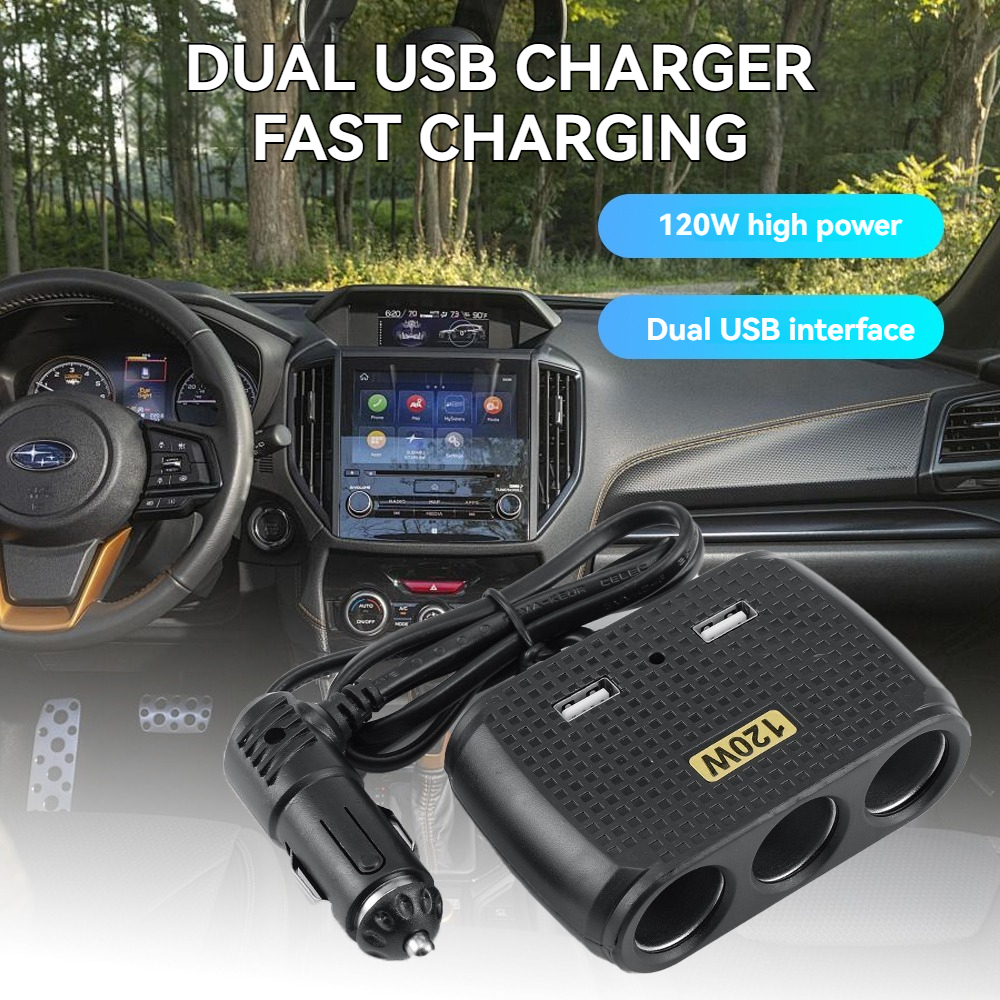 Car Splitter Car One Minute Three Cigarette Lighter Double Usb Charger ...