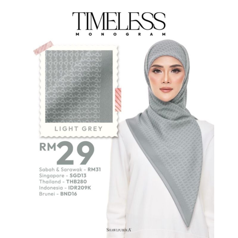 SHAWLPUBLIKA  Tudung Bawal Plain Timeless Monogram  Bidang 45 + 🎁