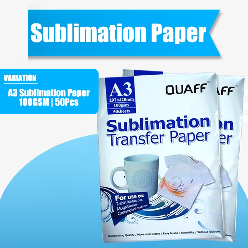 QUAFF A3 Size Sublimation Paper 100gsm Quick Dry 50 Sheets Pack ...