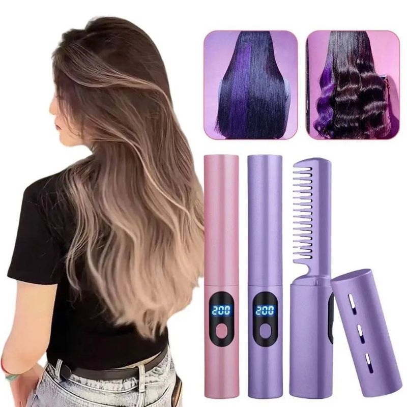 MOBILE RECHARGEABLE HEAT HAIR STRAIGHTENER COMB Mini Sikat pelurus ...