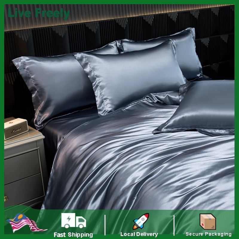 LIVE FREELY 3 in 1/4 in1 Premium Satin Silk Fitted Bedsheet Quilt Cover ...