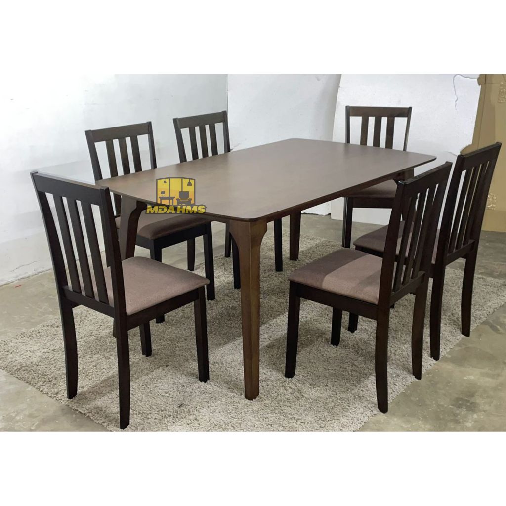 MDA P33 150cm/5ft Veneer top (mdf) dining table with 6 chairs/ meja ...