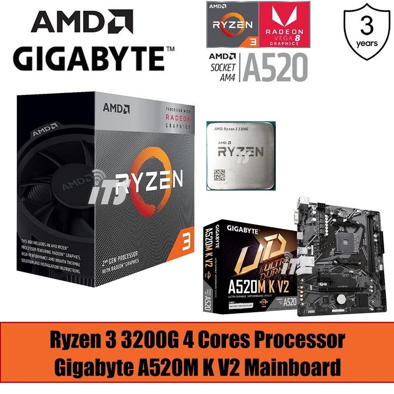 AMD Ryzen 3200G Bundle Asus/Gigabyte A520M-K Mainboard (PWP