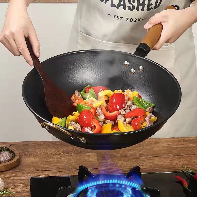 32cm/34cm/36cm Large Iron Wok Pan Induction Tiexing Kuali Non Stick ...