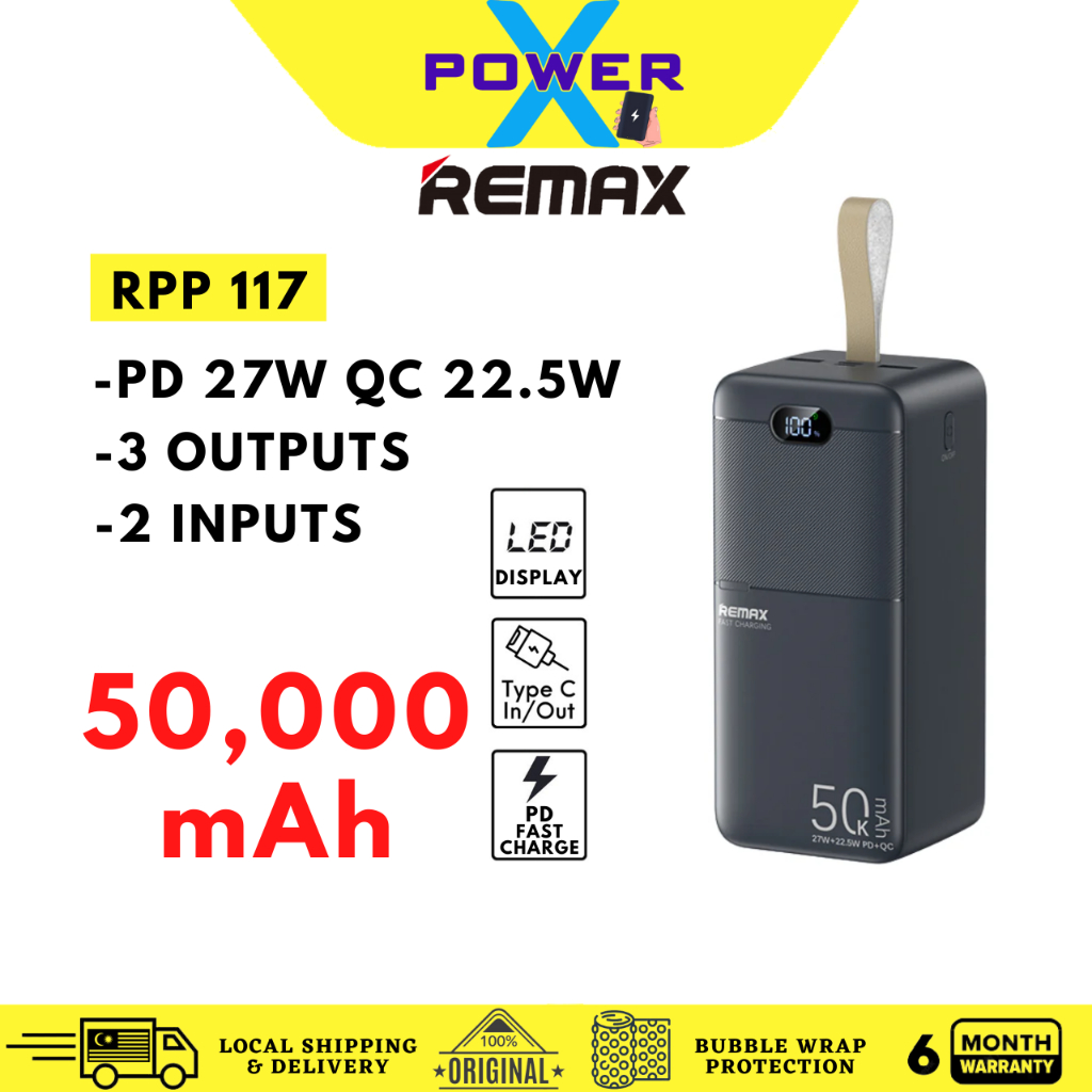 REMAX RPP-117 50000mAh Large Capacity Powerbank 3 Outputs 2 Inputs PD ...