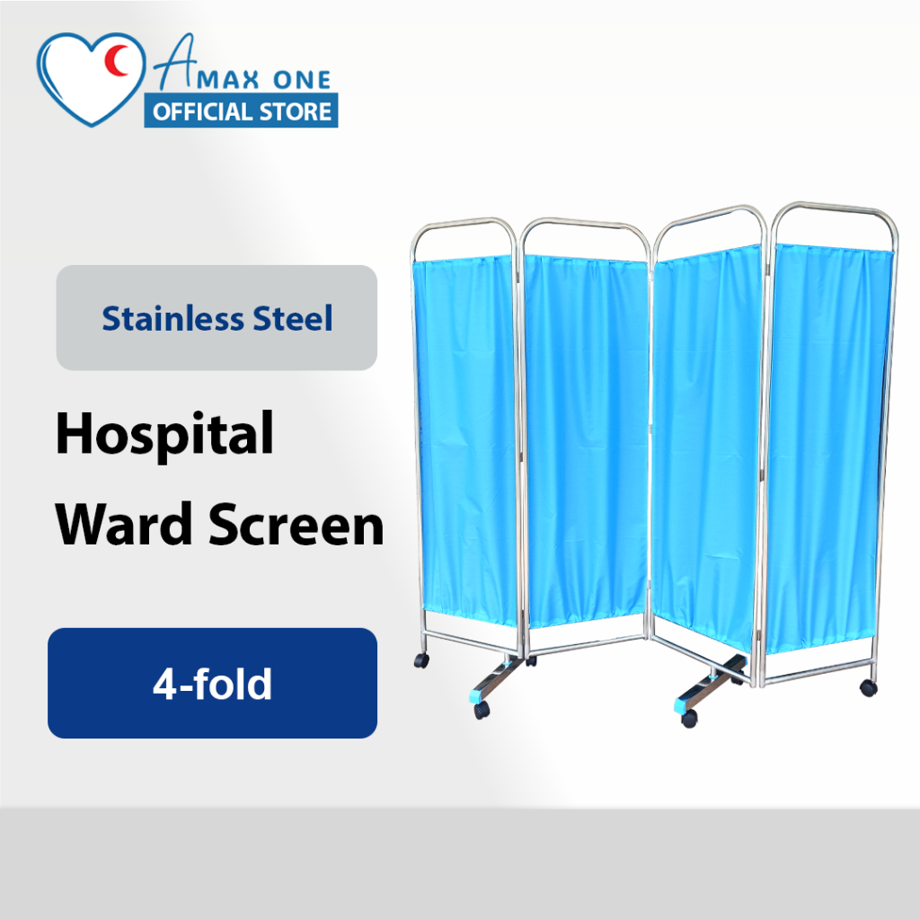 Hospital Stainless Steel Ward Screen With Blue Curtain 3Fold / 4
