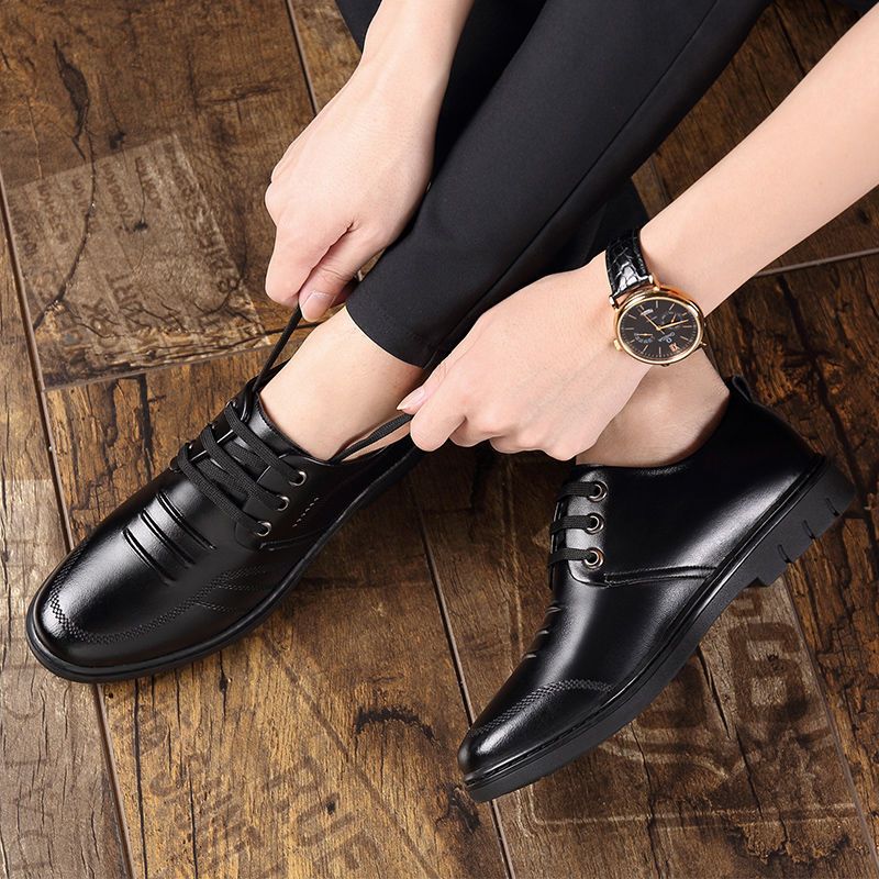 Men s Summer Breathable Formal Wear Business Casual Black Soft Soled Soft Leather Shoes Shopee Malaysia
