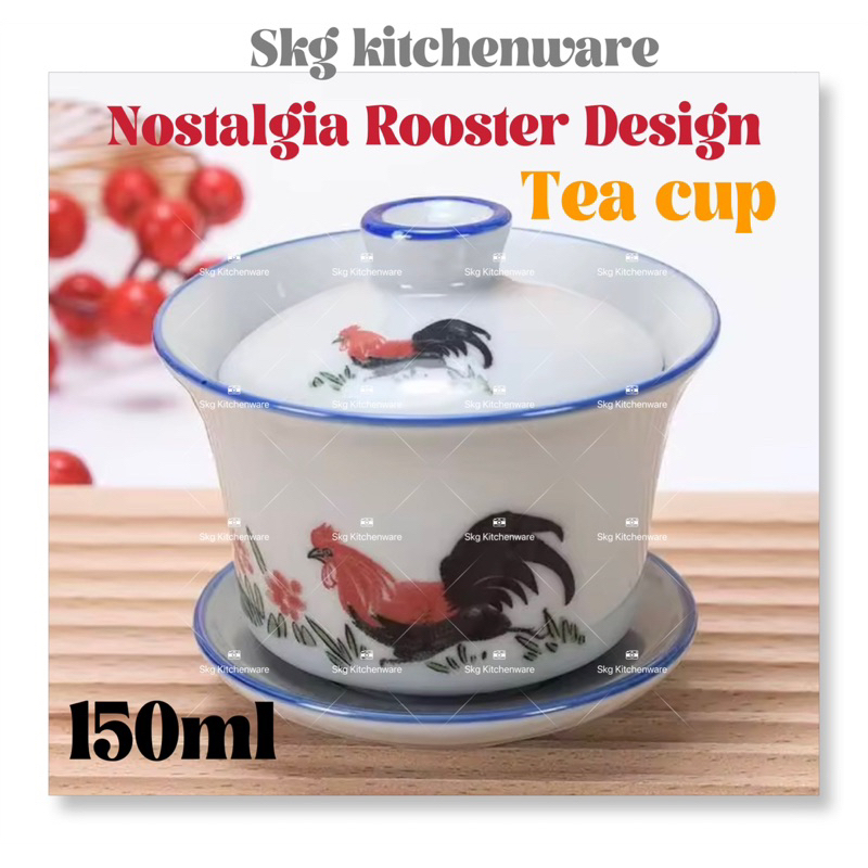 Nostalgia Rooster Chicken Ceramic Tea Cup With Lid And Saucer Seramik ...