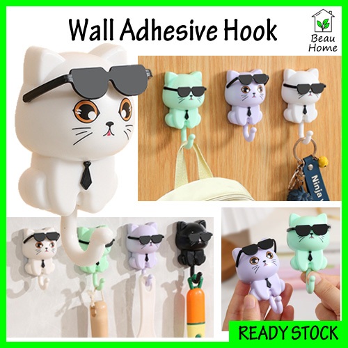 Creative Wall Adhesive Hook Decorate Cute Cat Glass Nordic Style