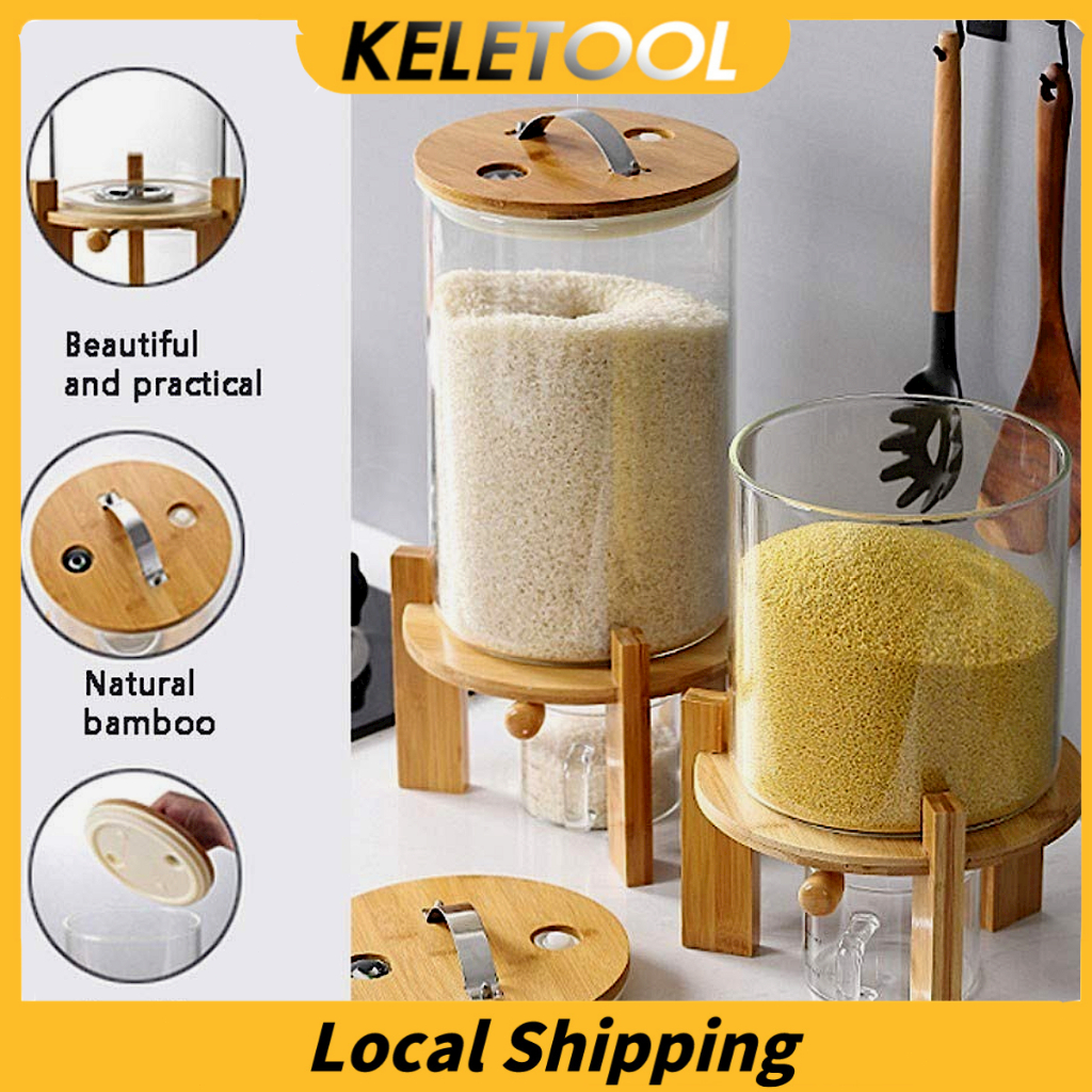 5L / 8L glass Sealed Rice Storage Box Household Rice Grain Cereal ...