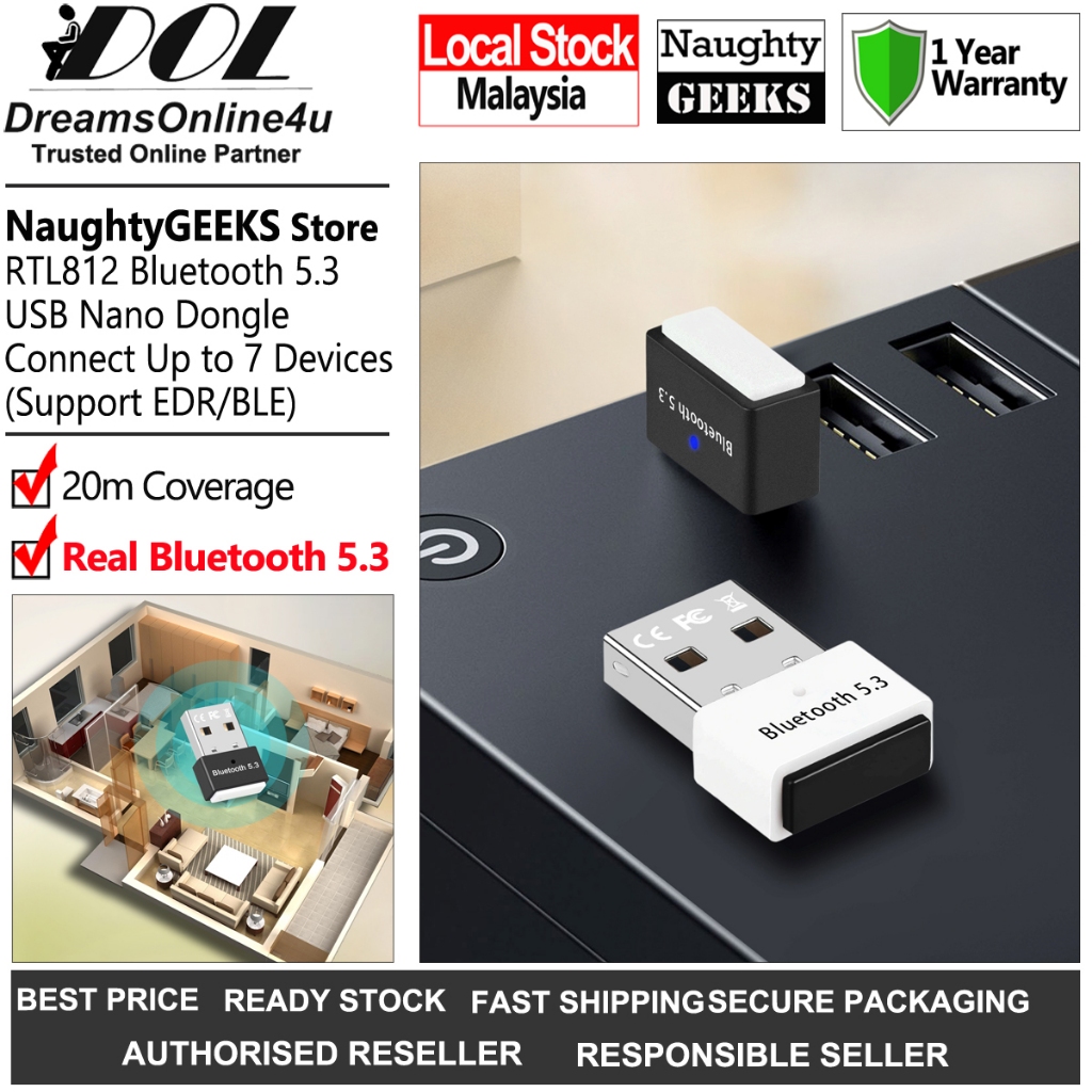 RTL812 Realtek Bluetooth 5.3 Nano USB Adapter Dongle PC Laptop Headset ...