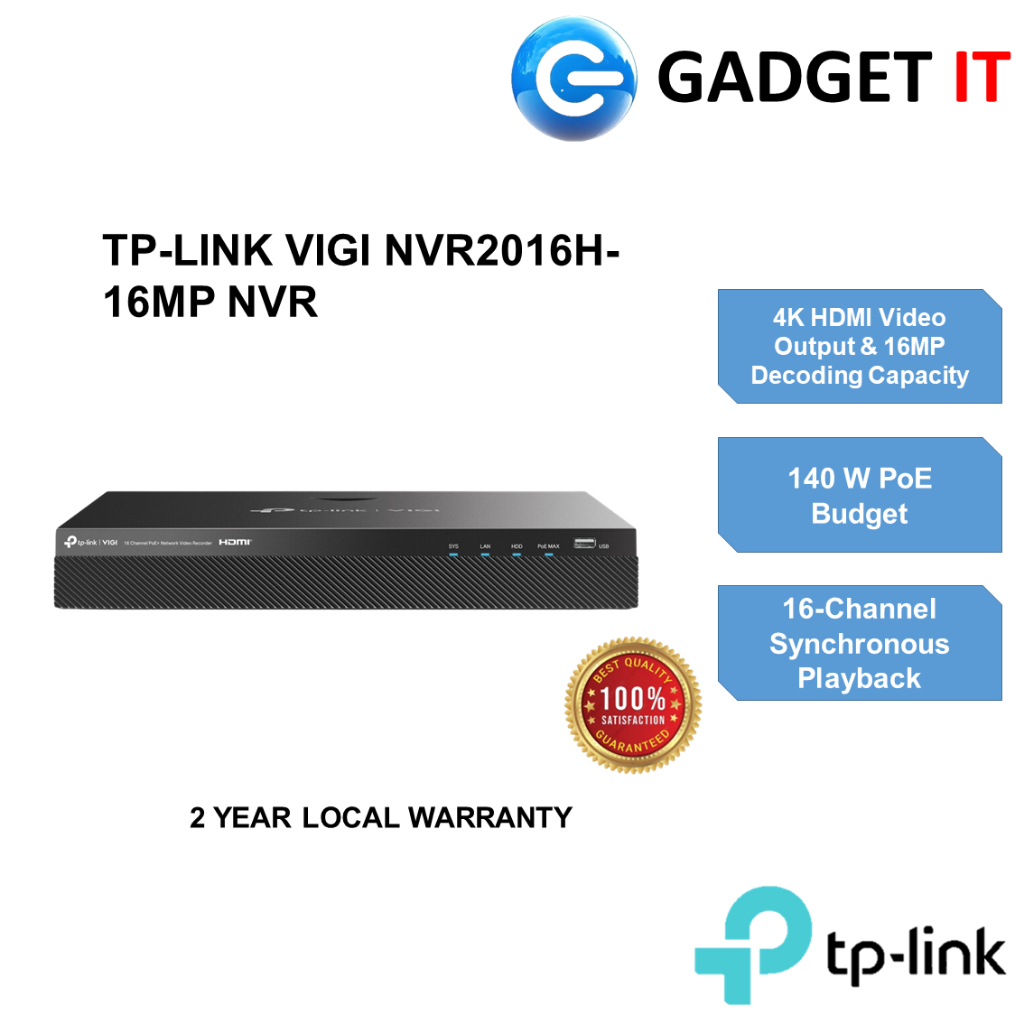 TP-LINK VIGI 16 CHANNEL NETWORK VIDEO RECORDER NVR BUILT-IN PoE+ ...