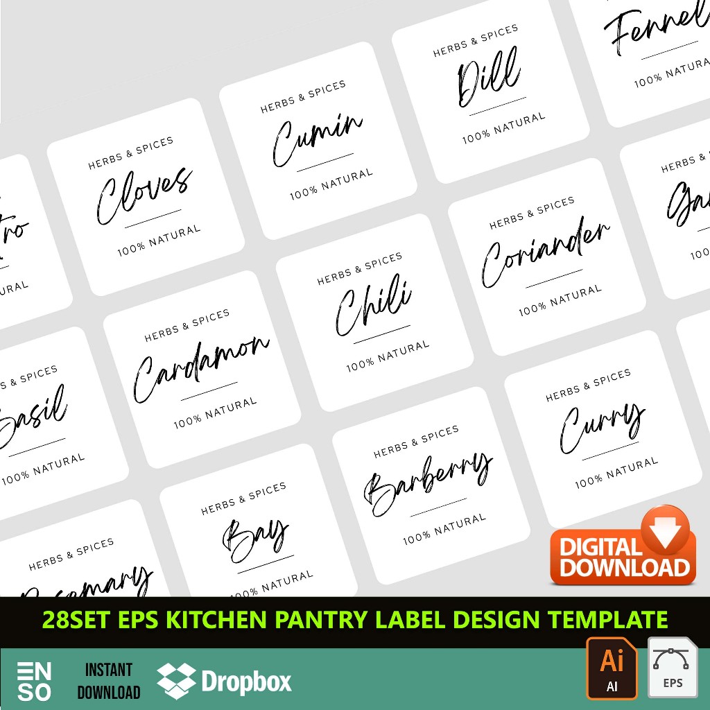 28-Set AI/EPS Kitchen Pantry Label Design Template Files | Editable ...
