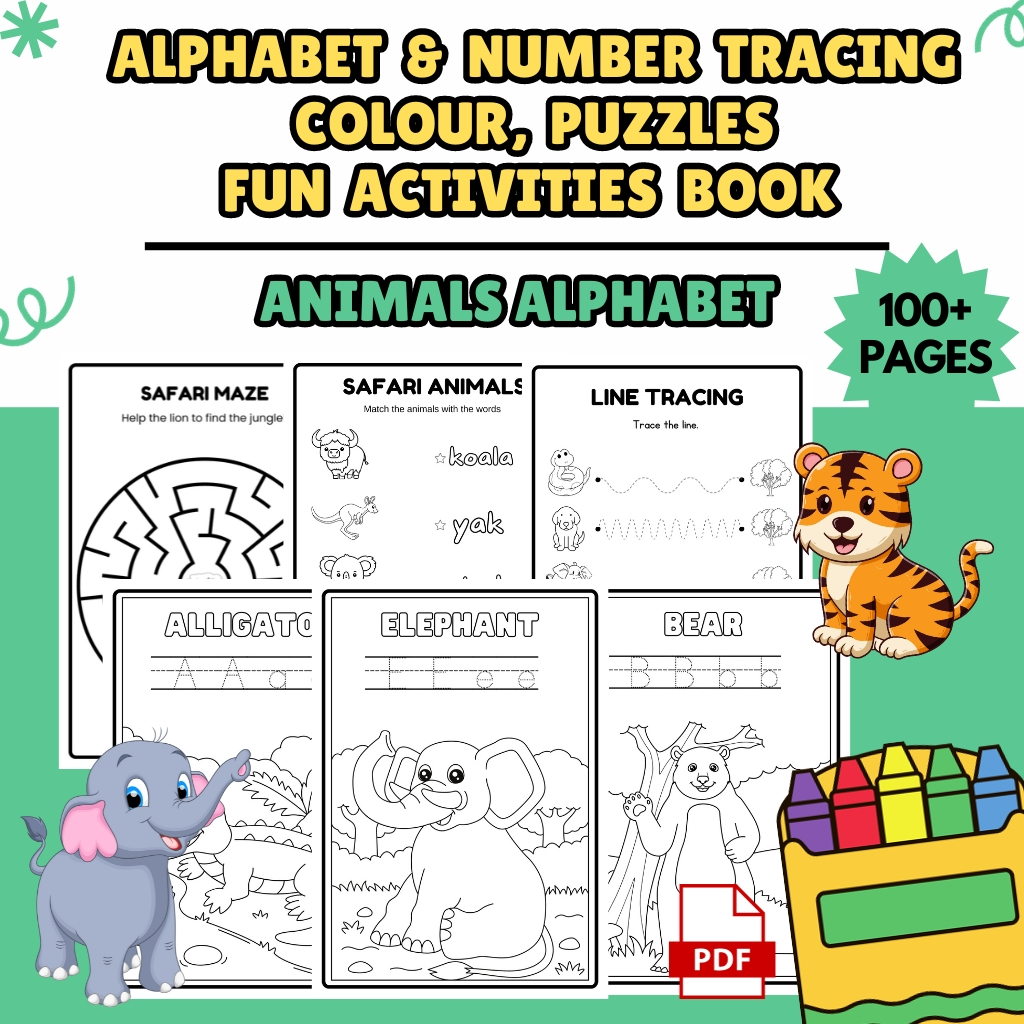 [PDF] ANIMALS ALPHABET: A TO Z & NUMBER TRACING + 27 COLOURING + 21 ...