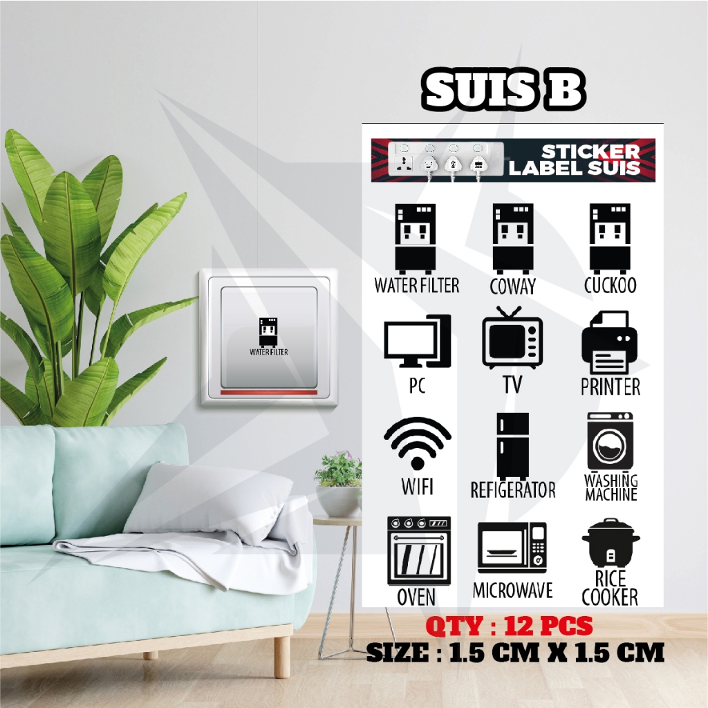 Sticker Label Barang Rumah Plug Stiker Home Decor Suis Dapur ...