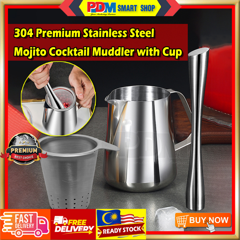 PDM Premium 304 Stainless Steel Mojito Cocktail Muddler with Cup and ...