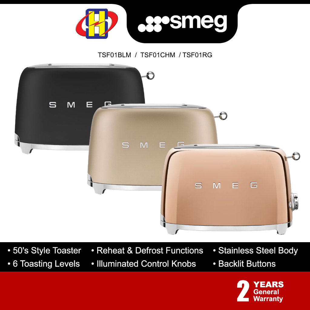 Smeg Special Edition Toaster (950W) 6 Toasting 3 Pre‐Set 50's Style Stainless Steel Body