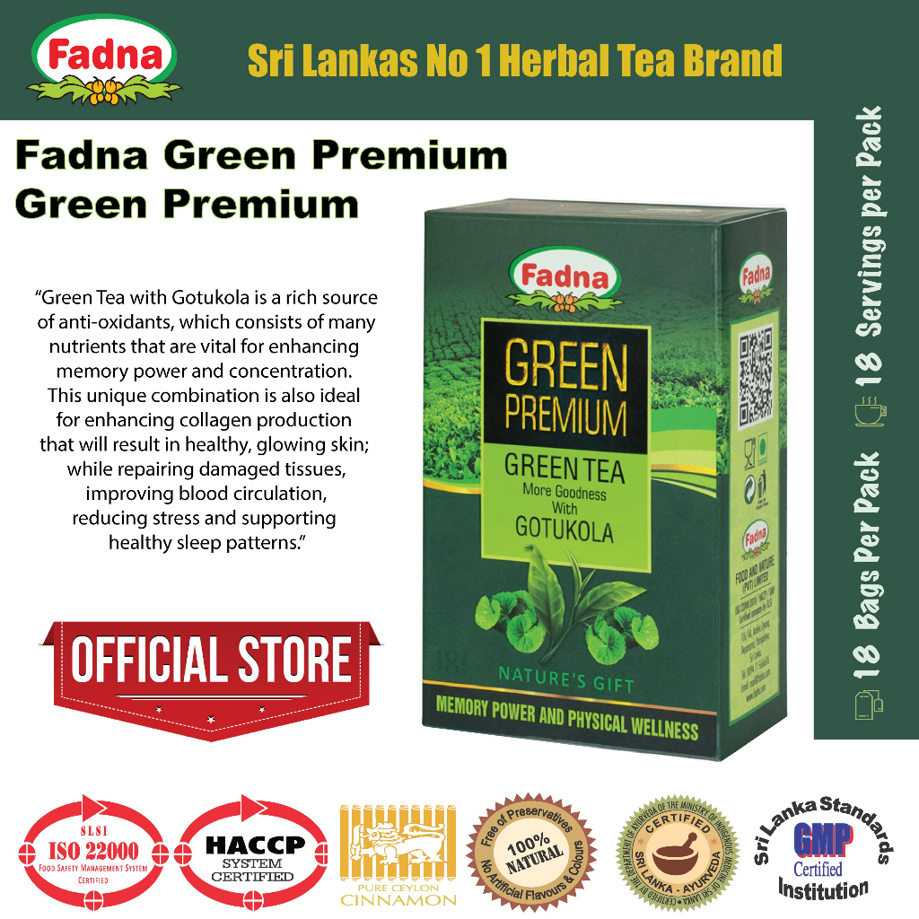 Fadna Gotukola Green Tea Green Premium/Sri Lankas No 1 Herbal Tea/100 ...