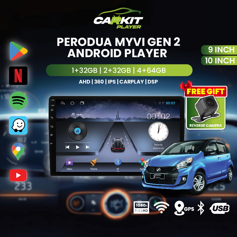 [FREE CAMERA] CAR KIT PLAYER Perodua Myvi Gen 2 Android Player 9'' & 10