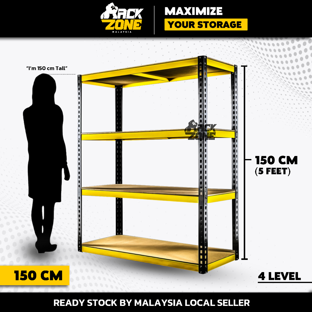 RACKZONE 4 Level Storage Rack Heavy Duty Rack Boltless Rak Besi ...