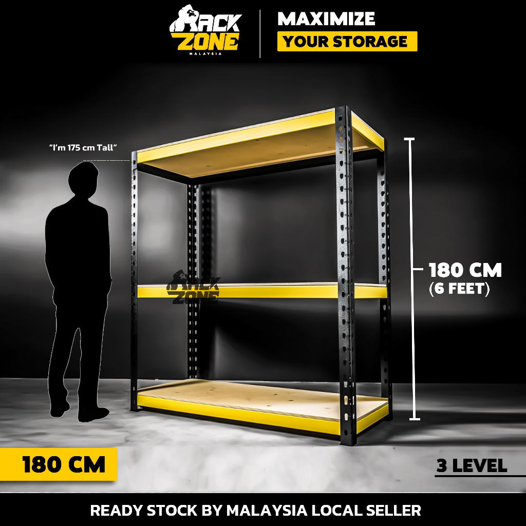 RACKZONE Signature YB 3 Level Boltless Rack Heavy Duty Rak Besi ...