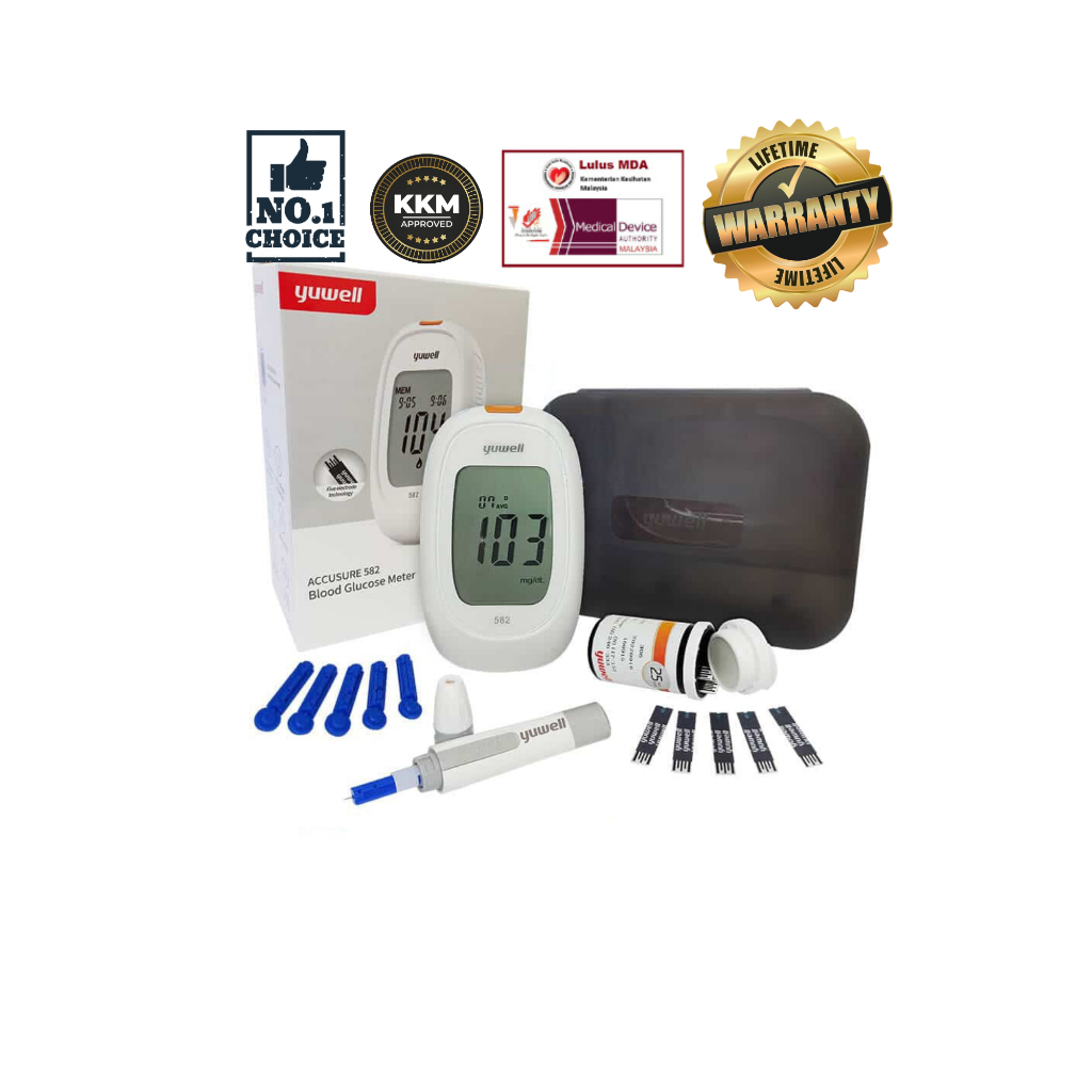 (lulus KKM & MDA) YUWELL ACCUSURE 582 + 50 Soft Lancet + 50