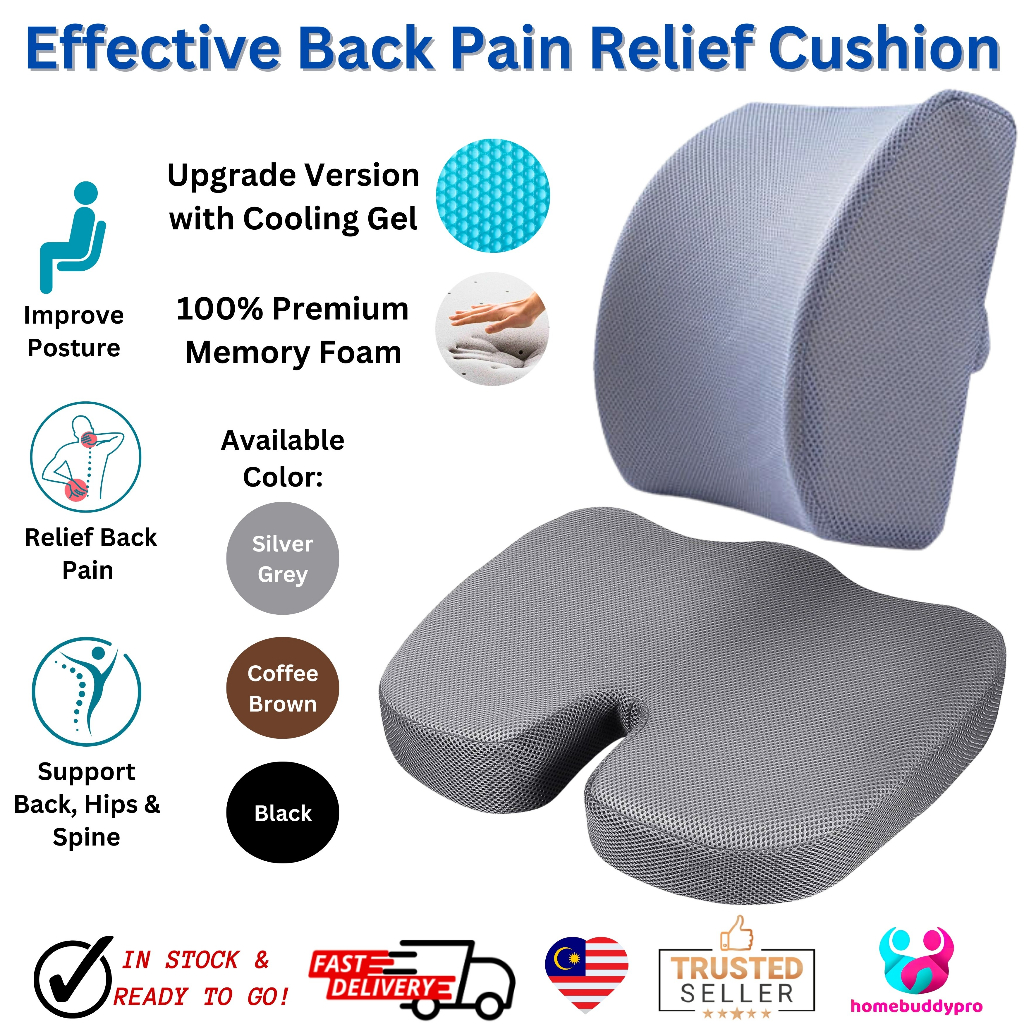 Pain Relief Memory Foam Cooling Gel Cushion Lumbar Spine Back Support ...