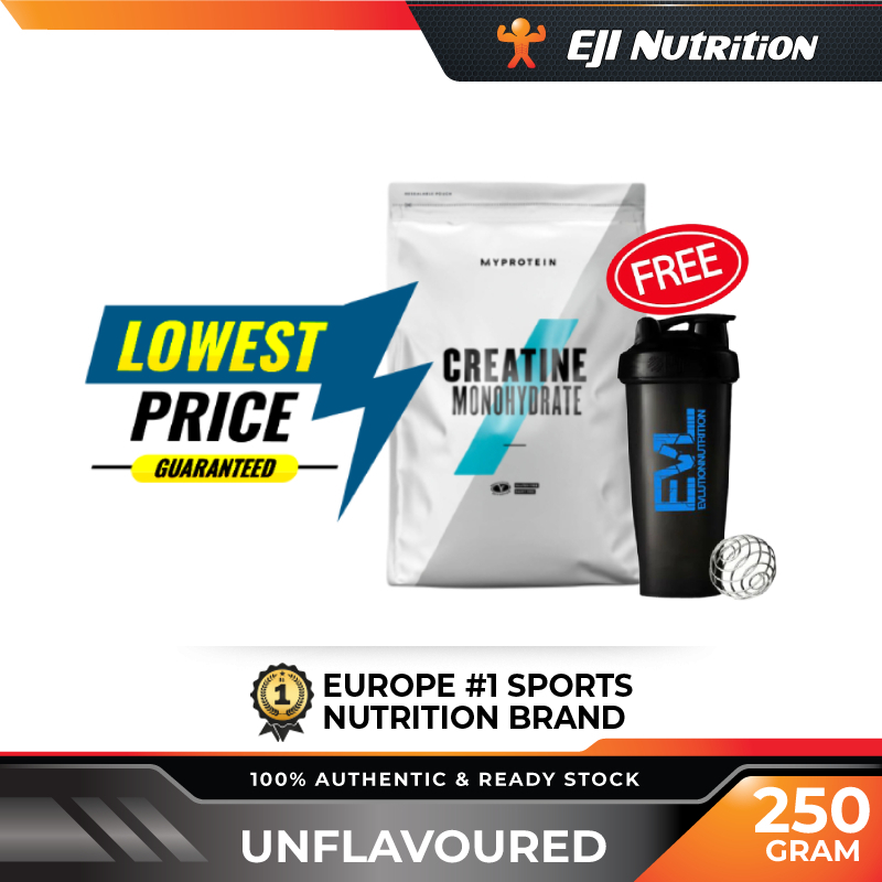 MYPROTEIN Creatine Monohydrate, 250g FREE EVL Blender Bottle Shopee