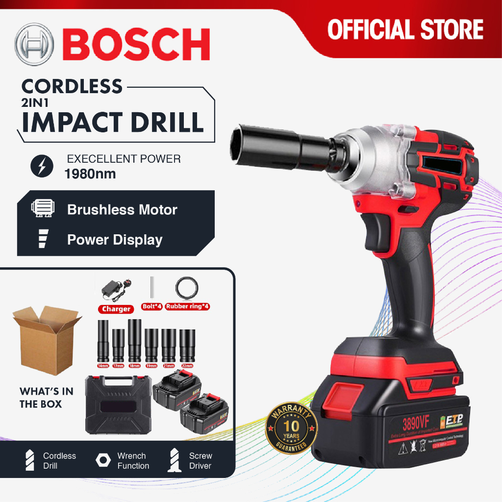 Impact Gun BOSCH Cordless Impact Gun & Drill Kit Impact Wrench 2in1 Electric Wrench & High