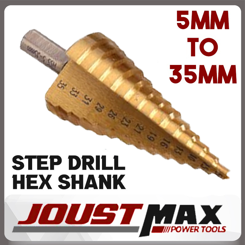 5MM-35MM STEP DRILL HIGH SPEED STEP DRILL HSS HEX SHANK BITS For Wood ...