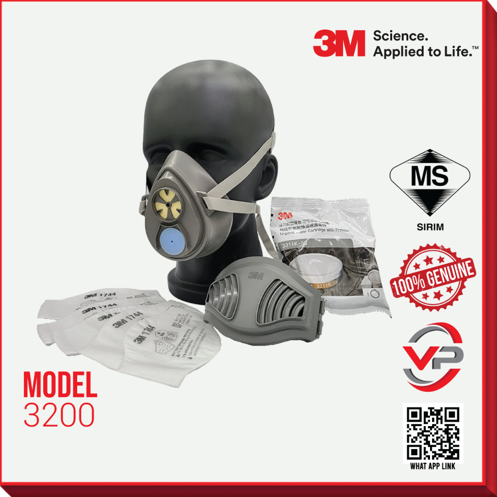 3M™ 3200 3311K-55 1700 1744 Half Facepiece Single Cartridge Respirator ...