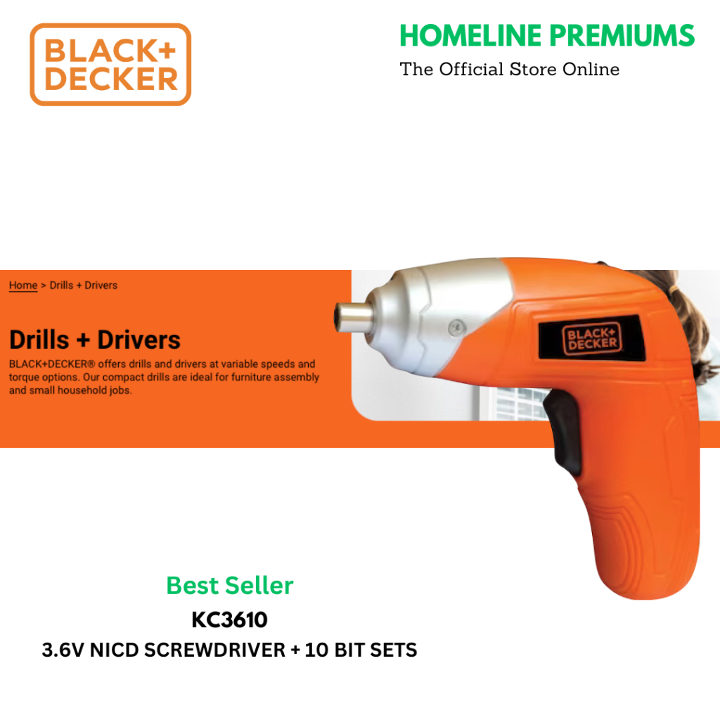 BLACK+DECKER KC3610 3.6V NICD SCREWDRIVER + 10 BIT SETS Shopee Malaysia