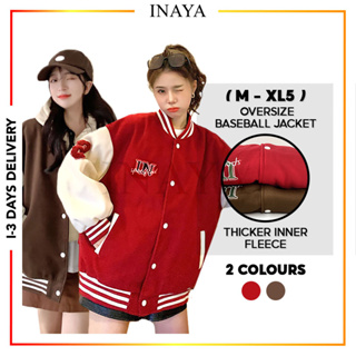 korean white and red oversized varsity / baseball jacket