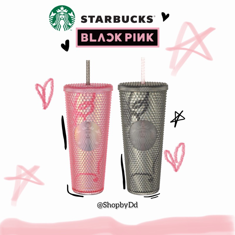 Original Starbucks X BLACKPINK JISOO Doodle Black Pink Bling Cold