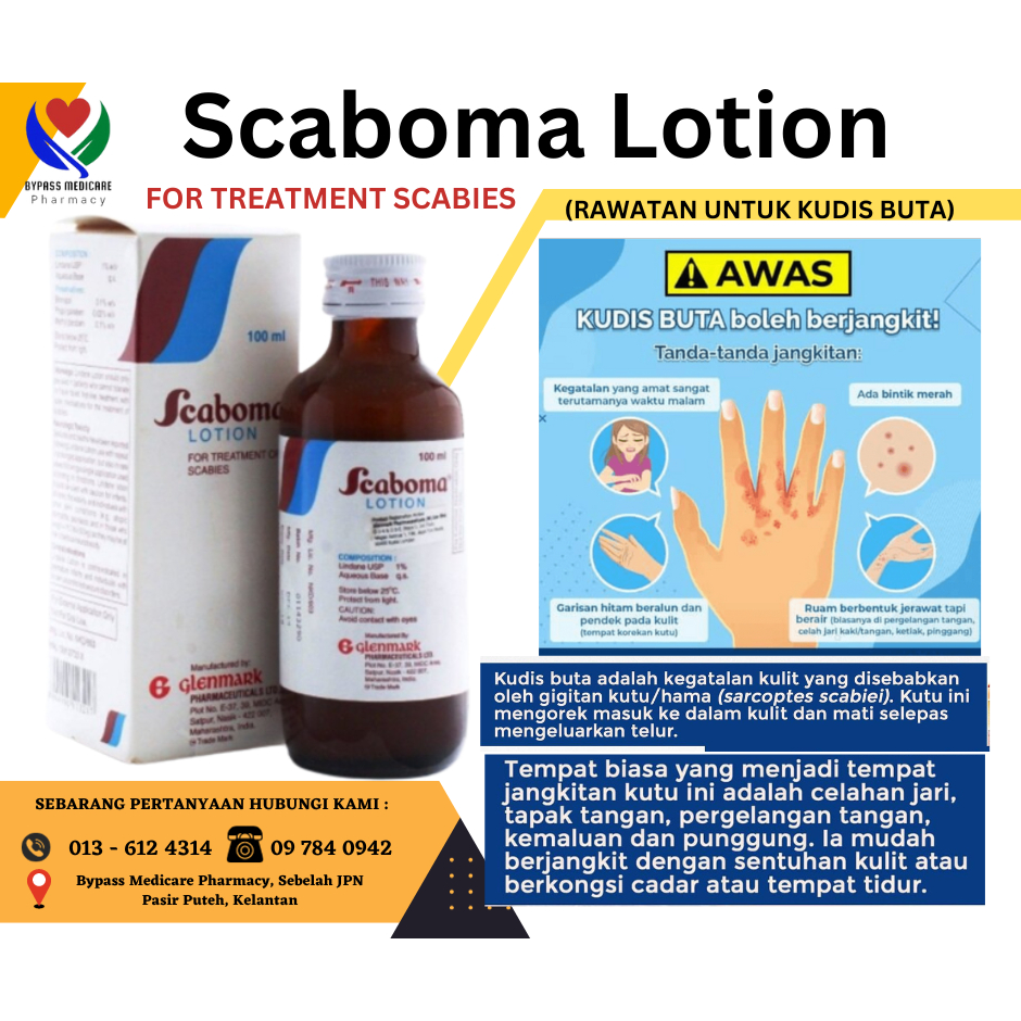 SCABOMA LOTION FOR TREATMENT SCABIES ( MERAWAT KUDIS BUTA) 100ML