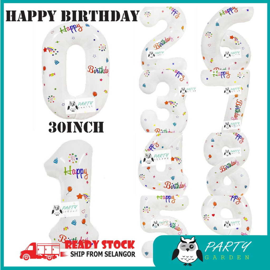 30 Inch New Trendy Happy Birthday Number Balloon 0 1 2 3 4 5 6 7 8 9 ...