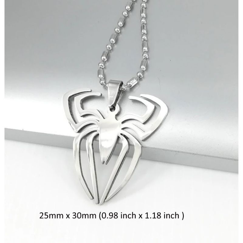 Chrome Stainless Steel Spiderman Spider Pendant 24" 61cm Mens Boys