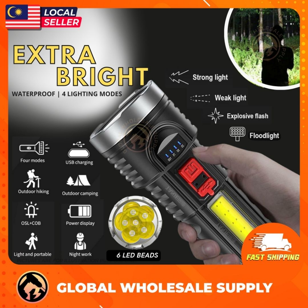 [READY STOCK] OSL+COB 4 MODE Mini Portable LED Flashlight Long-Range