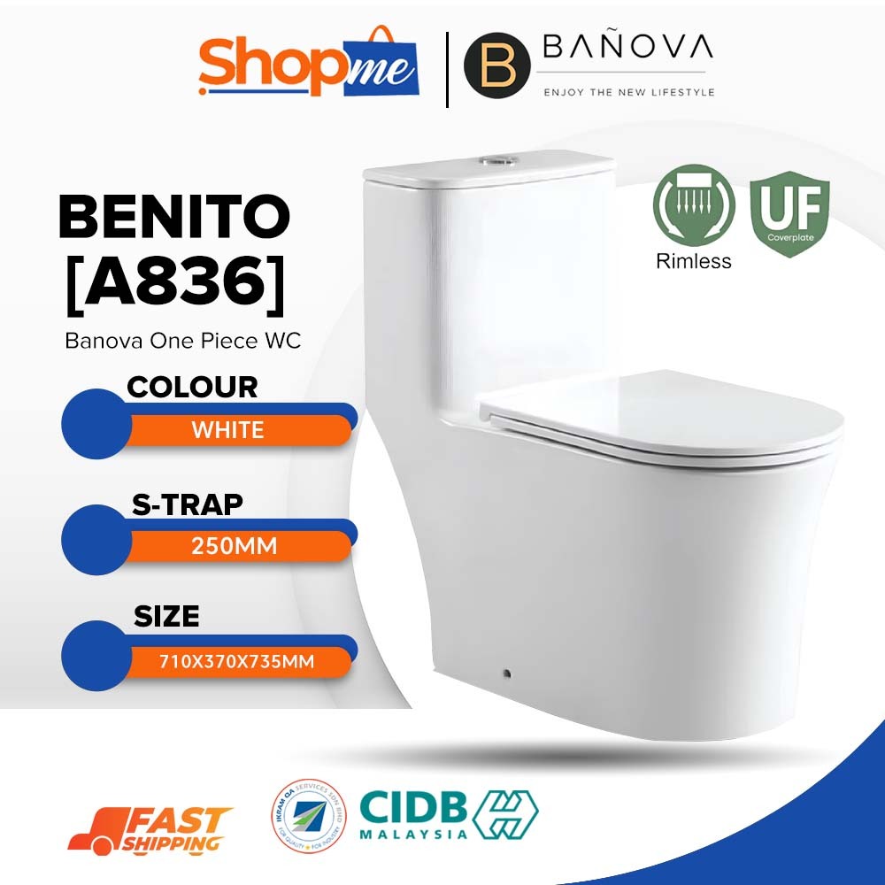 [Limit to 1 Unit Per Order] BANOVA BENITO - A836S One Piece WC Toilet ...