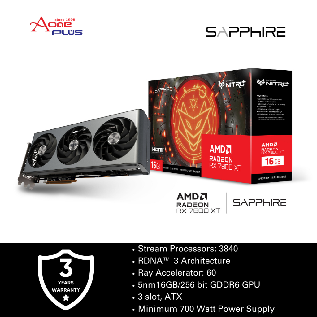 (AONE PLUS SS2) SAPPHIRE NITRO+ AMD Radeon™ RX 7800 XT Gaming Graphics ...