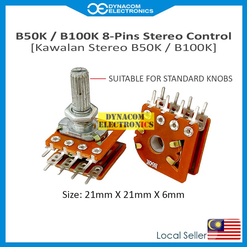 B50K B100K 8 Pins Stereo Volume Control Potentiometer Variable Resistor